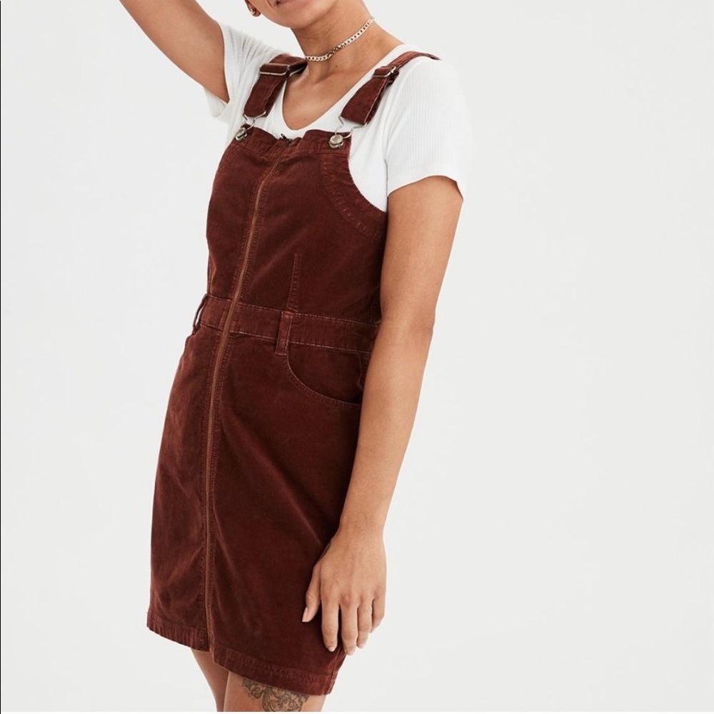 American Eagle Burnt Orange Corduroy Overall Dress Size 2